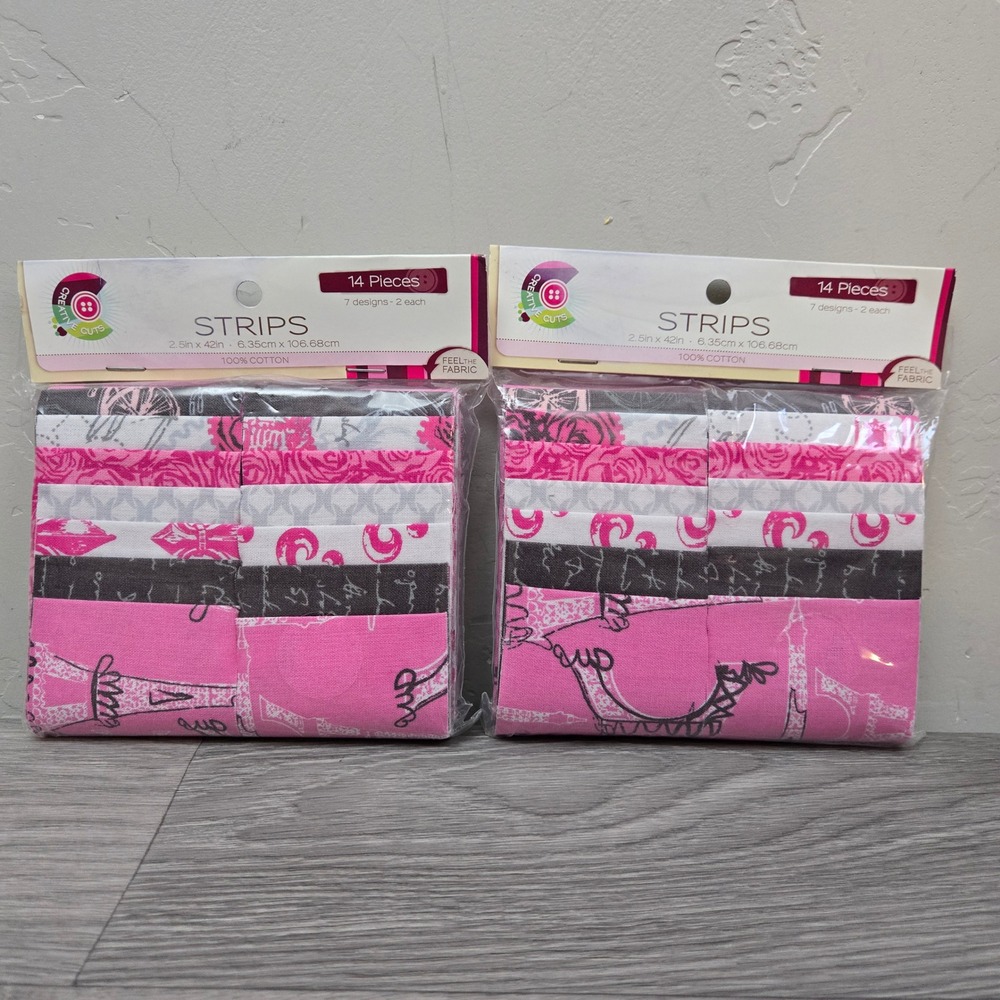 Creative Cuts Pink Paris Strips 2.5x42 28pc Lot Cotton Fabric Jelly Roll Style